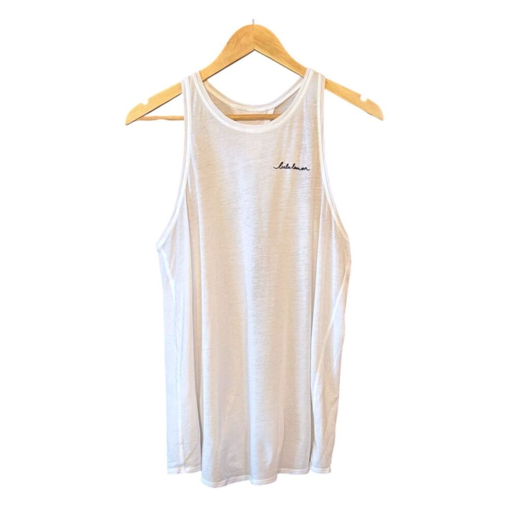 LULULEMON All Tied Up Tank White With Navy Lululemon Embroidered Script